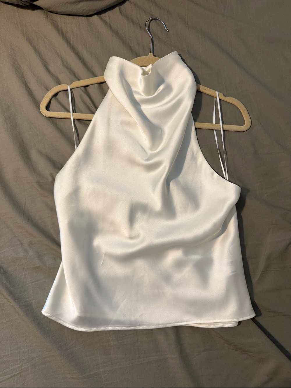 Zara White Satin Cowl Halter Top